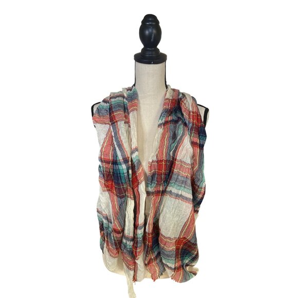 Womens Rectangle Scarf Lightweight Plaid Crinkle Multicolor Stripes Sheer Preppy - Picture 2 of 5